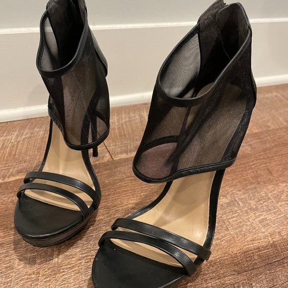 Caged Heels, Leather Black Heels, BCBG Heels - Picture 4 of 4